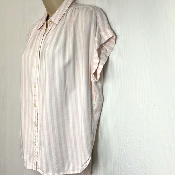 Madewell - Central Pink And White Soft Striped Button Down Rolled Sleeve Top SM - Picture 5 of 11